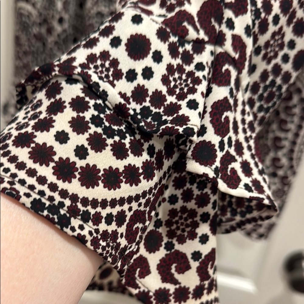 !EUC Crescent Black, Burgundy  and White Paisley Ruffled Tiered Blouse! - Picture 3 of 7